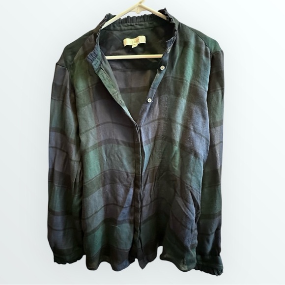 LOFT Green and Blue Plaid Button-Down Shirt - Picture 4 of 7